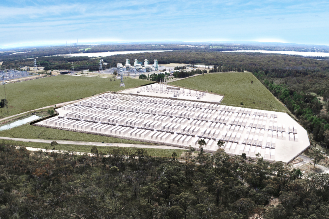 An aerial view of a field of batteries