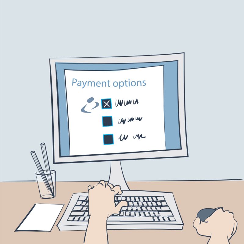 An illustration of a computer screen that reads payment options