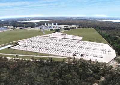 An aerial view of a field of batteries