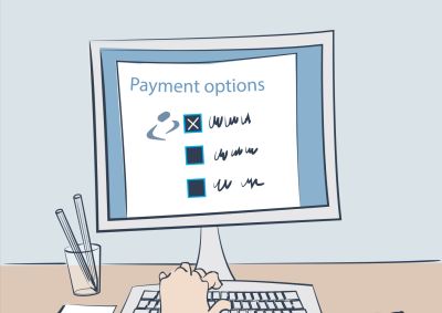 An illustration of a computer screen that reads payment options