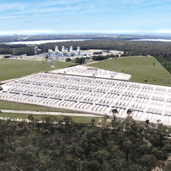 An aerial view of a field of batteries